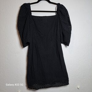 H&M Black Eyelet Mini Dress